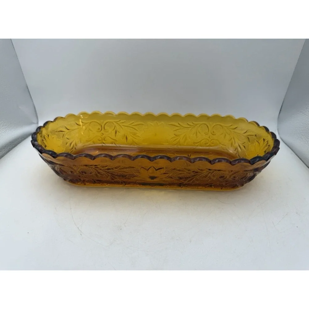 Indiana Glass Tiara Sandwich Amber Celery Dish Oval Serving Dish